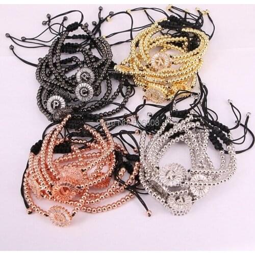 10PCS ZYZ-B4778 New Hot Fashion Men Women High Quality Pave CZ Letter Charm Bracelet 4mm Bead Braided Macrame Brand Jewelry Gift