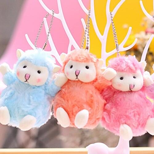 10cm Lovely Cartoon White Sheep Alpaca Keychain Stuffed Toys For Kids Soft Fluff Sheep Plush Dolls Pendant Girl Birthday Gifts