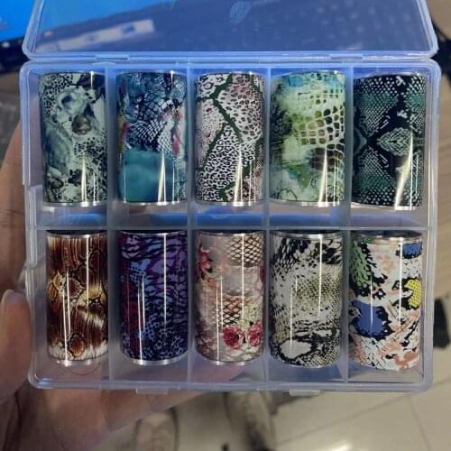 10PcsX1M Prints/SNAKE holographic designs Nail Transfer FOILS decals for trending nails 10 in box Exotic Nail Transfer Foil