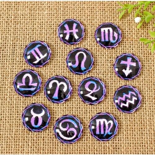 12 constellations Mixed Color glass self-adhesive Mosaic Printed Glass Oval Cabochons