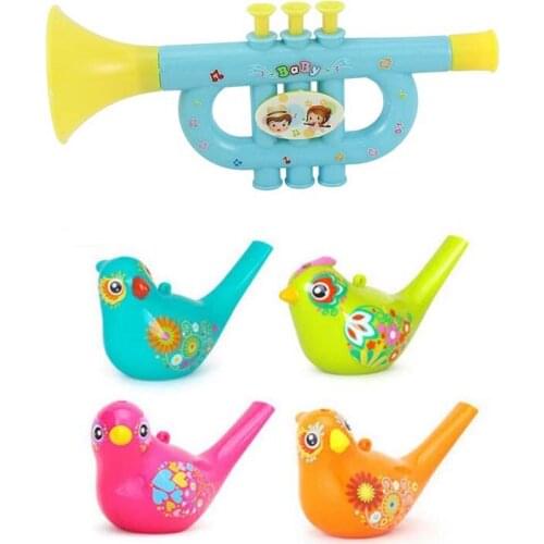 2 Pcs Kid Musical Toy: 1 Pcs Water Bird Whistle Bathtime Musical Toy & 1 Pcs Blowable Trumpet Instrument Musical Toy