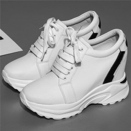 2021 Pumps Shoes Women Lace Up Genuine Leather Wedges High Heel Ankle Boots Female Round Toe Chunky Platform Fashion Sneakers