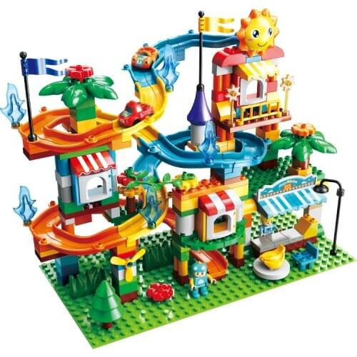 207Pcs Large Forest Pipeline Racing Funnel Slide Run Big Block Particle Assembly Plastic Building scene DIY For Children Gift