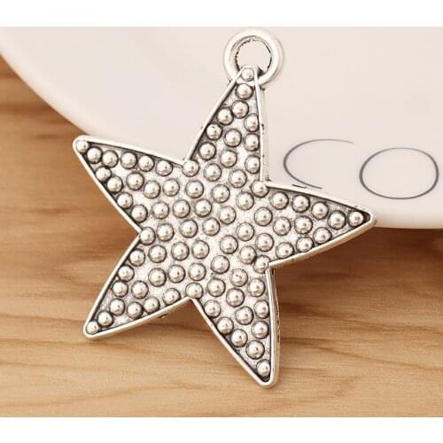 5 Pieces Tibetan Silver Large Starfish Sea Star Pentagram Pentacle Charms Pendants for Necklace Jewellery Making 51x48mm