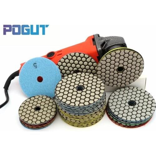 6pcs + M14 holder 3" 4" Premium Quality Diamond Round Flexible Dry Polishing Pad Grinding Disc for Marble Stone Glass Grinding