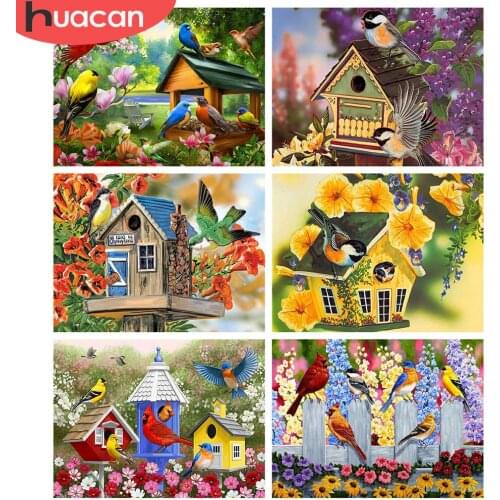 HUACAN 5D DIY Diamond Painting Bird Mosaic House Full Square Drill Diamond Embroidery Animal Handicraft Home Decor