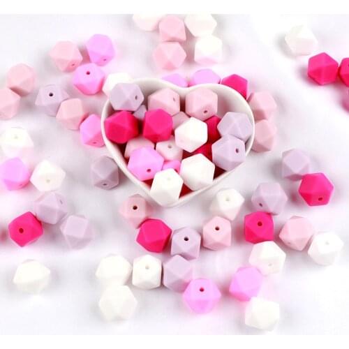 TYRY.HU 50pc Hexagon Silicone Beads Food Grade Baby Chewable Teething Beads For DIY Necklace Jewelry Accessories BPA Free 14mm