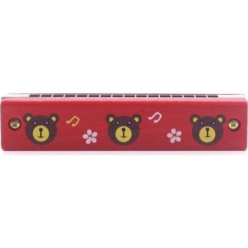 1 Piece Wooden Harmonica 16 Holes Double Row Red Pattern Children Harmonica