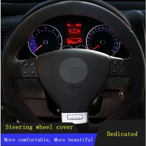 Car Steering Wheel Covers Black Hand-stitched Soft Suede Leather For Volkswagen Golf 5 Mk5 GTI VW Golf 5 R32 Passat R GT 2005