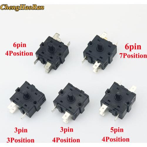 ChengHaoRan 5pcs series heating rotary selection switch circulating gear 3pin 5pin 6pin 3/4/7 gear Position 15A250V 26A125V