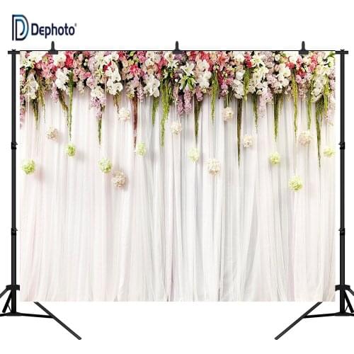 DePhoto Wedding or Valentines Theme Flowers on Beige Lace Curtain Vinyl Backdrop Photo Photography Background Studio Prop FS15