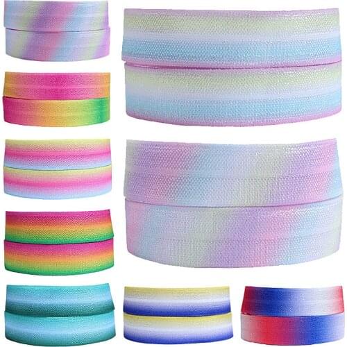 FLRA ElasticNew rainbow color fold over elastic ribbon for hair bows headband