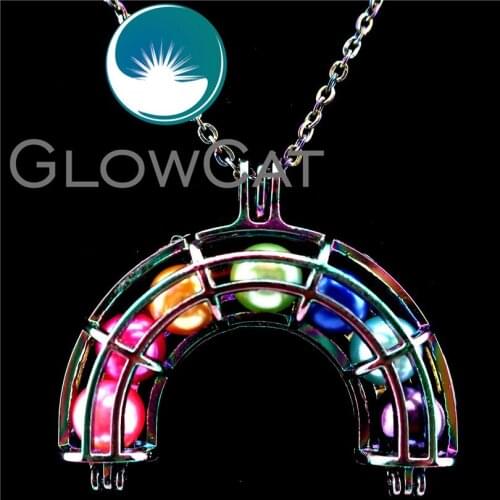 GLOWCAT C408 Colorful Rainbow Beads Cage Pendant Essential Oil Diffuser Aromatherapy Pearl Cage Locket Necklace