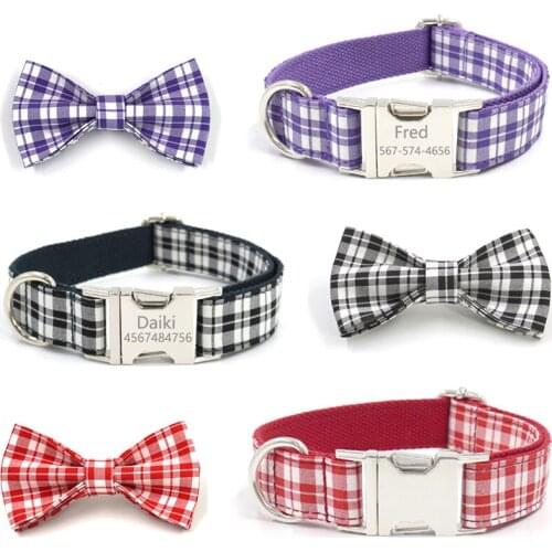 Personalized Dog Collar Customized Tag Nameplate Custom Dogs Collars with Bow Tie Engraving Collar for Small Medium Large Dog