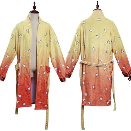 Demon Slayer Agatsuma Zenitsu Cosplay Costumes Robe Adut Bathrobe Suit