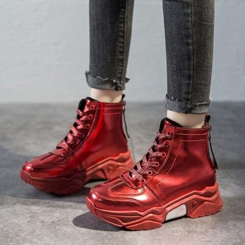 Burst leather platform shoes wedge lace-up Martin boots womens motorcycle boots short boots old shoes womens shoes