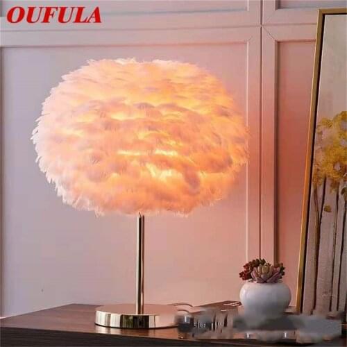 OUFULA Creative Table Lamps Feather Desk Lighting Contemporary for Living Room Bed Room Decoration