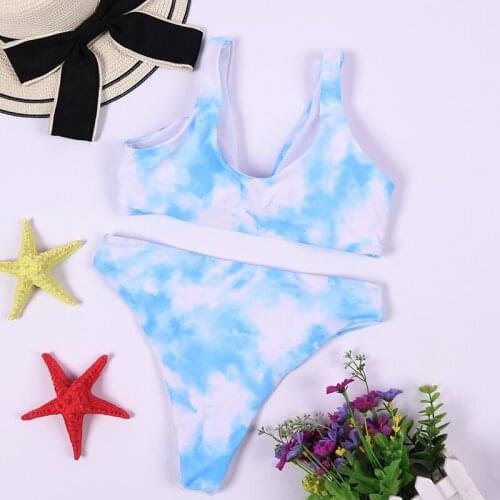 2022 New Tie Dye Splited Hot Bikini Print Buttoned Sexy Swimsuit