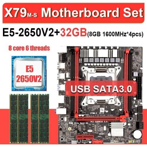 JINGSHA X79 motherboard Xeon E5 2650v2 LGA 2011 4Pcs x 8GB= 32GB 1600 DDR3 ECC REG memory usb3.0 sata3.0