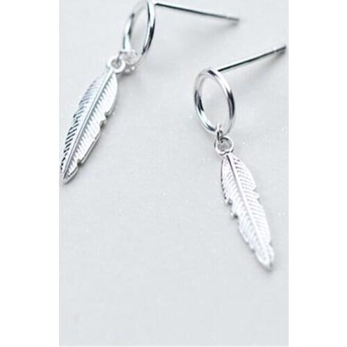 925 Sterling Silver Feather Piercing Stud Earrings For Women Girls Elegant Party Jewelry Accessories EH1420