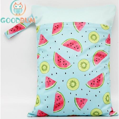 Goodbum Washable Wet Bag Baby Dry Diaper Bags Nappy Waterproof Double Pockets Cloth Reusable Wet Dry Diaper Bags