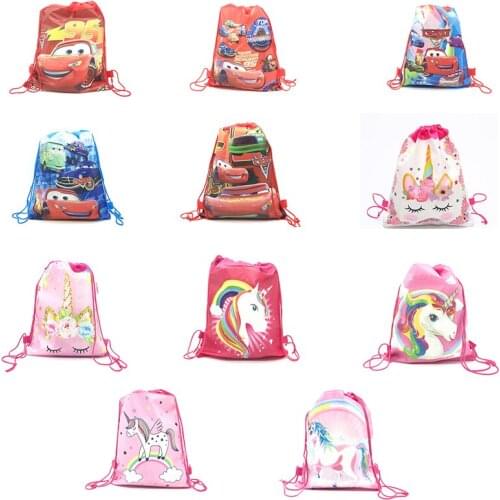 Disney Cars Unicorn Non-woven Fabrics Travel Pouch Storage Clothes Shoes Bags Cotton Drawstring Bags School Portable Backpack