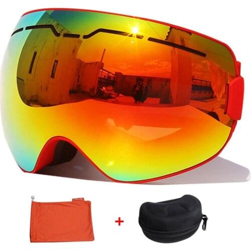 2018 new UV400 Anti-fog Double Layers Ski Goggles Big Lens Ski Mask Glasses Snow Men Snowboard Eyewear Mirror Goggles with case