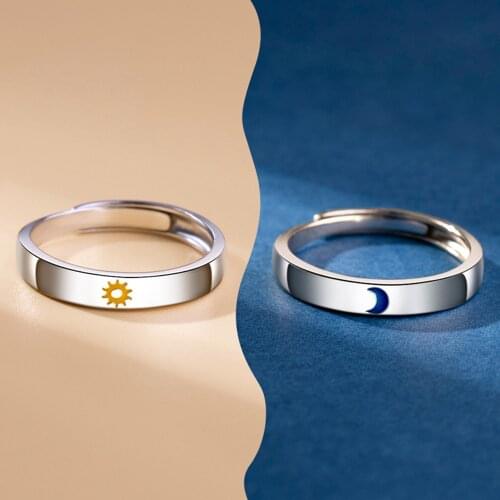 2 PCS/Set Couple Rings Fashion Wedding Bride Bridegroom Jewelry Sun Moon Rings Anniversary for Best Friends Gifts