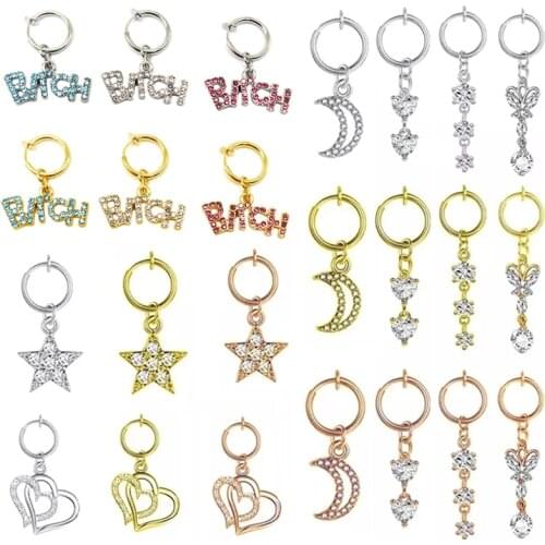Heart Fake Belly Button Ring Fake Belly Piercing Letters Clip On Umbilical Navel Fake Piercing Butterfly Cartilage Earrings Clip