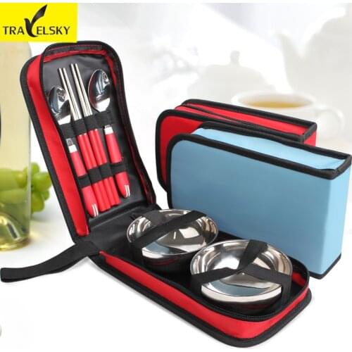Picnic package including steel bowl spoon chopsticks storage bags Stainless tablewear eco-friendly family travel portable bag