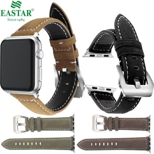 Eastar Black Genuine Leather Watchband for Apple Watch 6 5 4 SE Band Series 3/2/1 Sport Bracelet 42mm 38mm Strap For iwatch Band