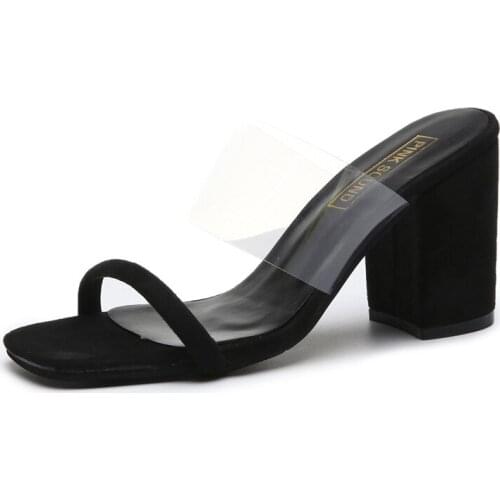 Summer Shoe Women Transparent PVC Sandals Ladies High Heel Pumps Slippers fluorescent Open Toes Thick Heel Fashion Female Slides