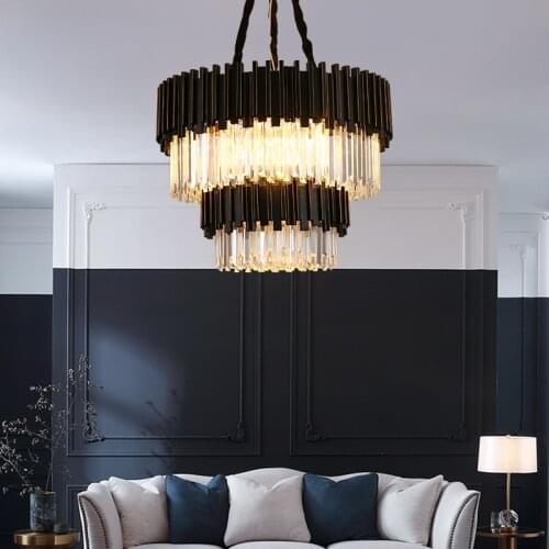 Phube Lighting Modern Black Crystal Chandelier Lighting Fixture Luxury Contemporary Chandeliers Hanging Light for Home Hotel