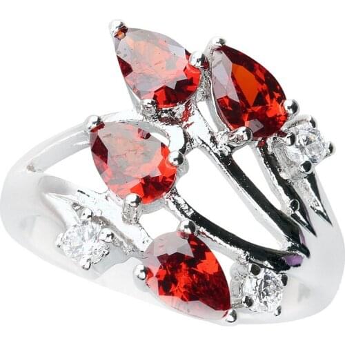 Smart Red Garnet 4*6mm Semi-precious Stone Silver cool for women Ring Q1159