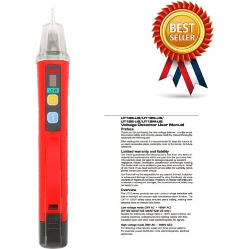 UNI-T UT12D UT12S AC Voltage Detector Used for the Maintenance of Lowvoltage Equipments,Frequency Range:50/60Hz,Auto power off