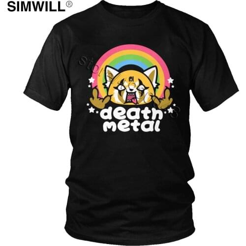 Funny Death Metal Aggretsuko Aggressive Retsuko T Shirt Men Stylish Short Sleeved Cotton T-shirt Cool Japanese Anime Manga Tee