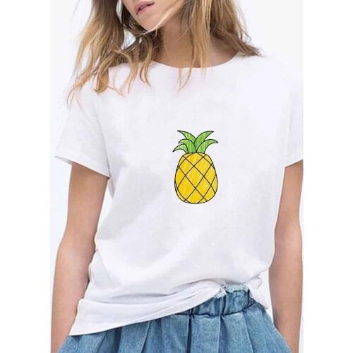 Women K Pop T-shirt Pineapple Graphic Print O-Neck Short Sleeve Tshirt Summer Womens T Shirt Cartoon Streetwear Itself Female