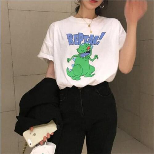 Cute Cartoon Print T-shirt Women Spring Summer New Short Sleeve Round Neck Women T shirt Cotton Spandex Women Tops