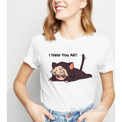 My Hero Academia Funny Anime Tshirt Women I Hate You All Letter Print T Shirt Femme Harajuku Shirt Kawaii Clothes Female T-Shirt