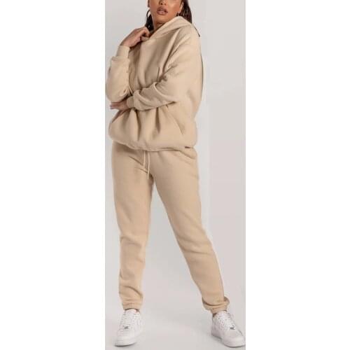 Women Sets Thicken Hoodies Sweatshirt Sweatpants Tracksuits Winter Two Pieces Pocket Pullover Pants Casual Jogging Sports Suits
