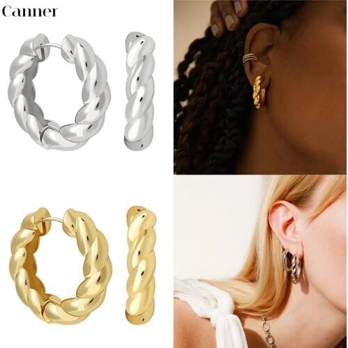 CANNER 925 Sterling Silver Ear Buckle Earrings for Women Trendy Large Circle Twisted Twist Hoop Earrings Punk Fine Jewelry Gifts