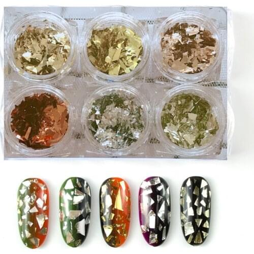 1Set Nail Art 6 colors Glitter pieces Gold Silver Rose Gold Glitter Pieces Nail Art Deco SET-26