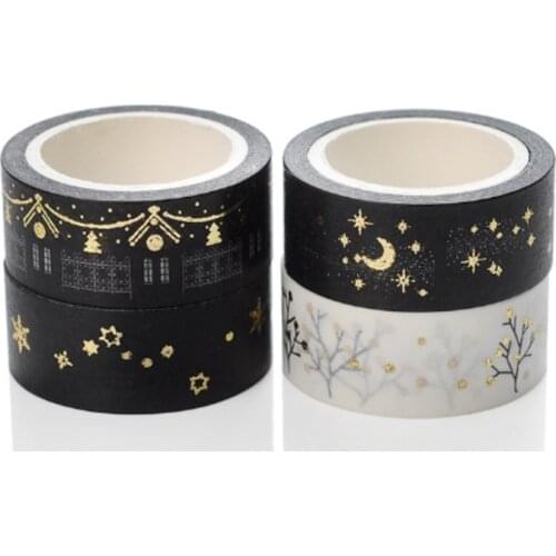 1pcs 15mm*5M Gold Foil/Silver Foil Printed Patterns Washi Tape Sticky Adhesive Paper Masking Tapes for DIY Decoration Kids Gift