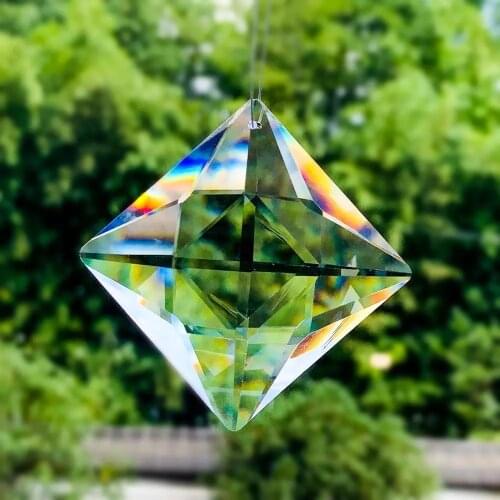 2PCS 70mm Diagonal Square Crystal Prisms Chandelier Parts Suncatcher Rainbow Maker Hanging Ornament Pendants Home Wedding Decor