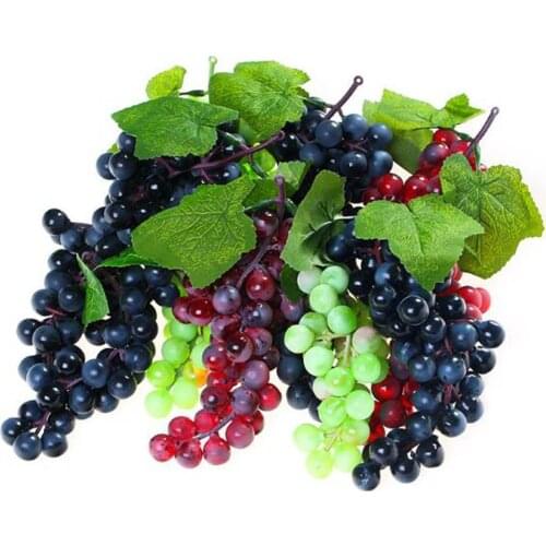 2PCS Artificial Grapes Plastic Soft Fake Fruit Fake Grape Cluster for Home Kitchen Party Wedding Decoration