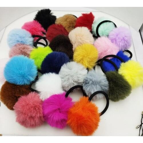 20 Pcs /lot Fashion Cute Girls Gifts Fluffy Imitation Banny Hair Rubber Bands Pompon Elastic Ponytail Holder Hair Accessories