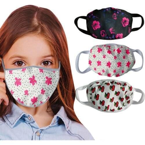 3pcs Children Print Masks Kids Boys Girls Cartoon Floral Filter Masks Halloween Cosplay Cotton Face Cover Cloth Mouth Mask