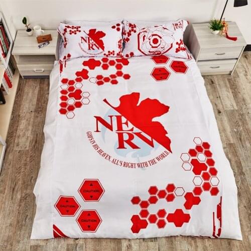 Anime Cartoon EVA Seikatsu Quilt Cover Bedding Set With Pillow Cases Bed Sheet Duvet Cover Set 4pc