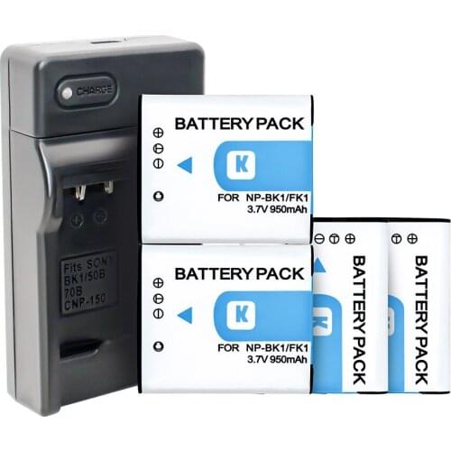 4pcs NP-BK1 NPBK1 NP BK1 lithium batteries Charger set for SONY DSC W190 S750 S980 W370 W180 Digital camera Battery