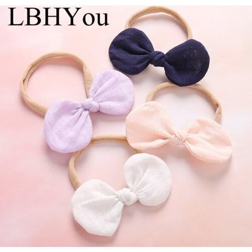 8pcs/lot Soild Bows Nylon Hairbands ,One Size Fit Most Baby Girls Stretchy Round Knot Nylon Headbands Soft Bow Hair Accessories